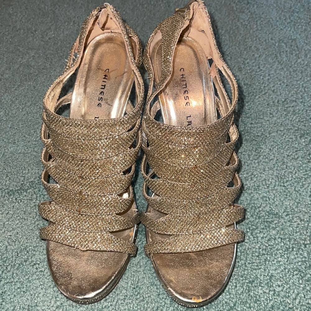 Chinese Laundry Gold Glitter Strap Heels - 7 1/2